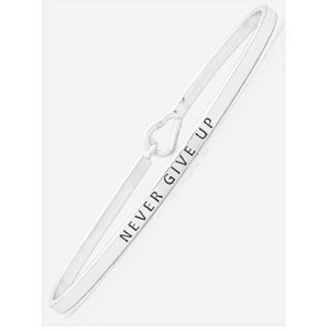 Never Give Up Engraved Hook Clasp Bangle Bracelet